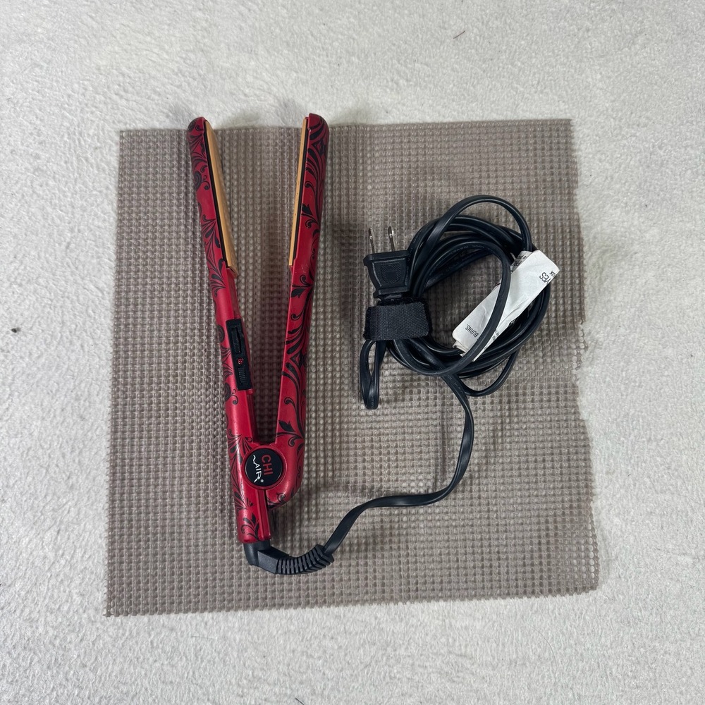 CHI AIR Flat Iron Hair Straightener Red Black Damask 1 Inch Ceramic Good